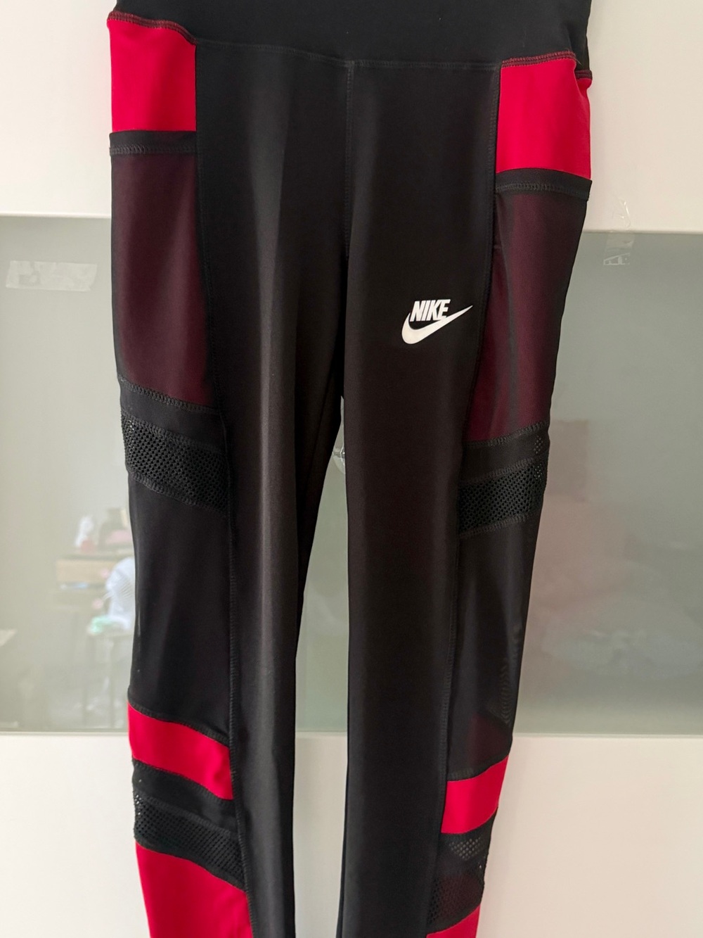 Nike Black and Red Girls' Athletic Leggings
